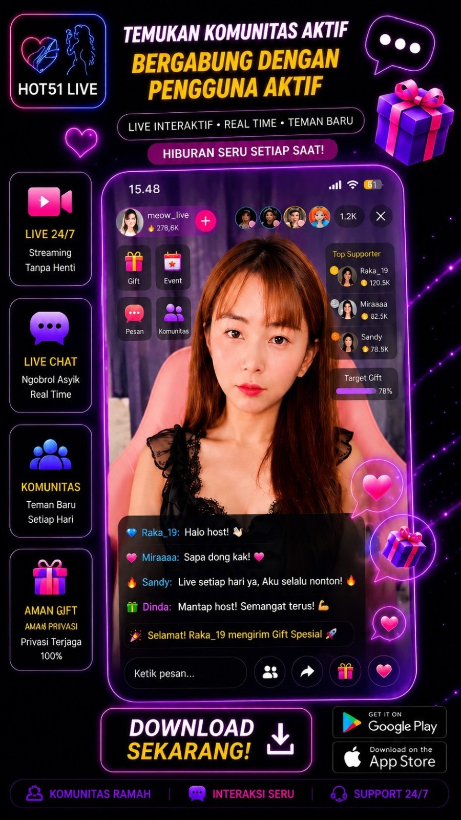Komunitas pengguna aktif Hot51 Live
